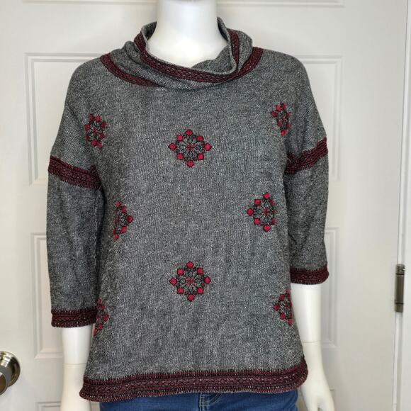 Lucky Lotus Gray Embroidered Boho Tunic Top 100% Cotton Women’s M - Picture 1 of 12
